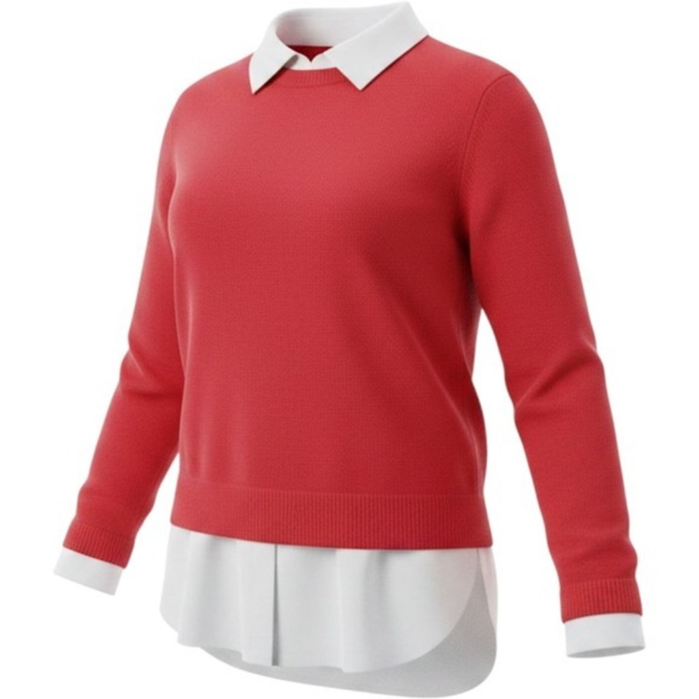 Leo & Nicole Red Moxie Layered Look V-Neck Sweater White Collar Shirt Medium NEW